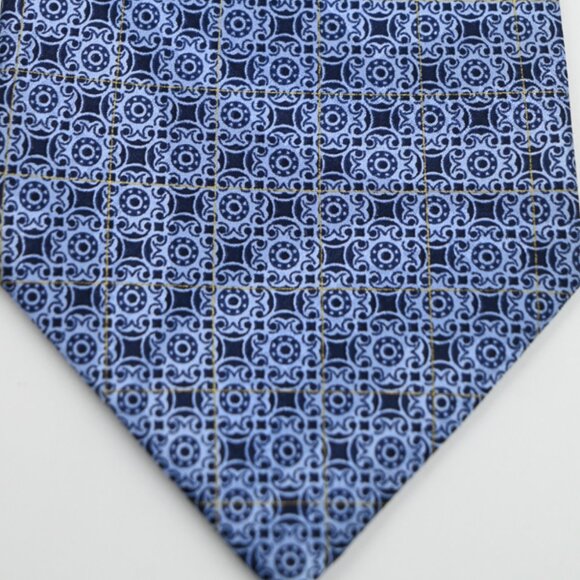 NWOT Stefano Ricci Blue With Gold Geometric Satin Smooth Silk Tie Italy - Picture 1 of 5